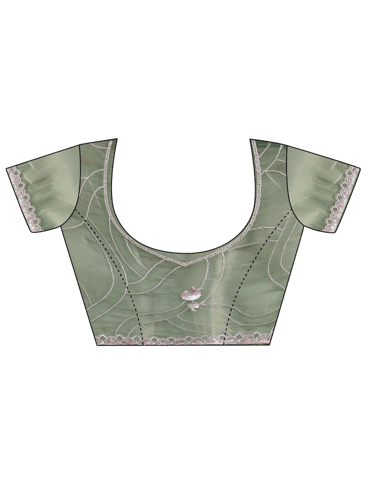 Libas Sage Green Floral Embellished Tissue Saree
