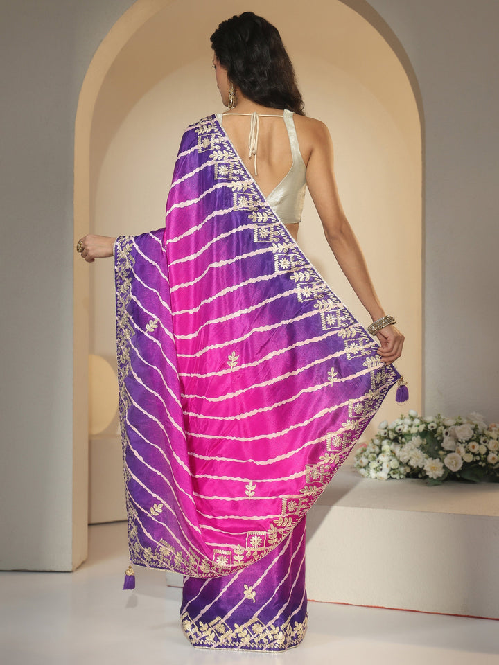 Libas Magenta Pink Leheriya Printed Ombre Silk Blend Saree