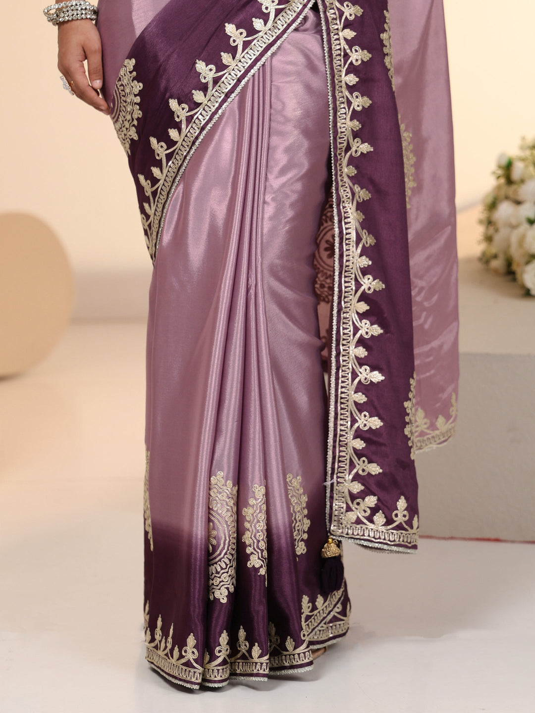 Libas Lavender Mandala Art Embroidered Ombre Silk Blend Saree