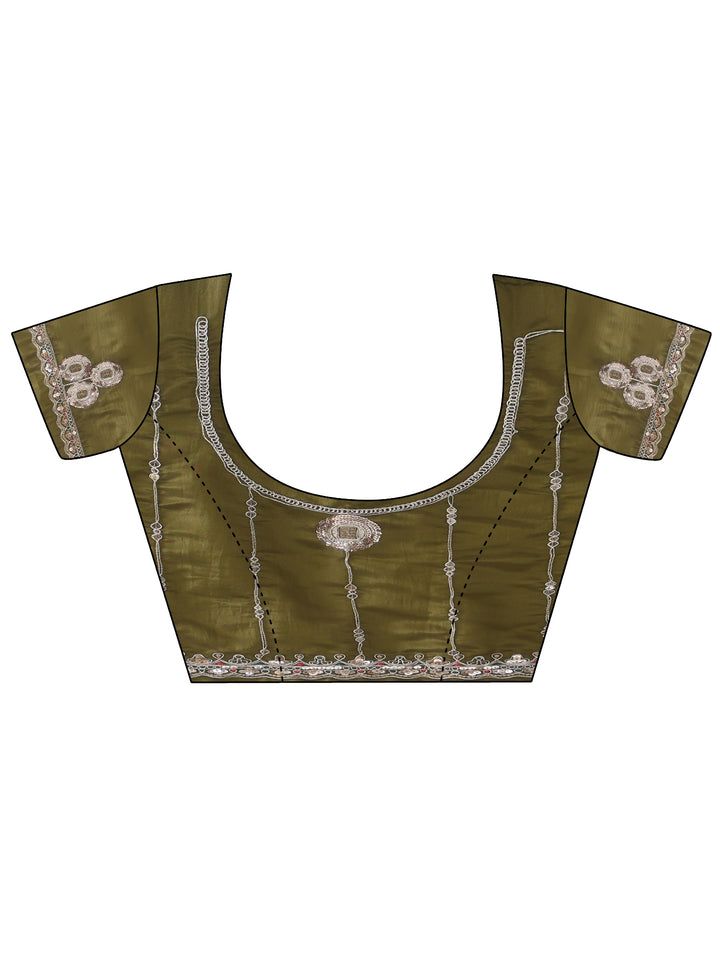 Libas Olive Green Embroidered Silk Blend Saree