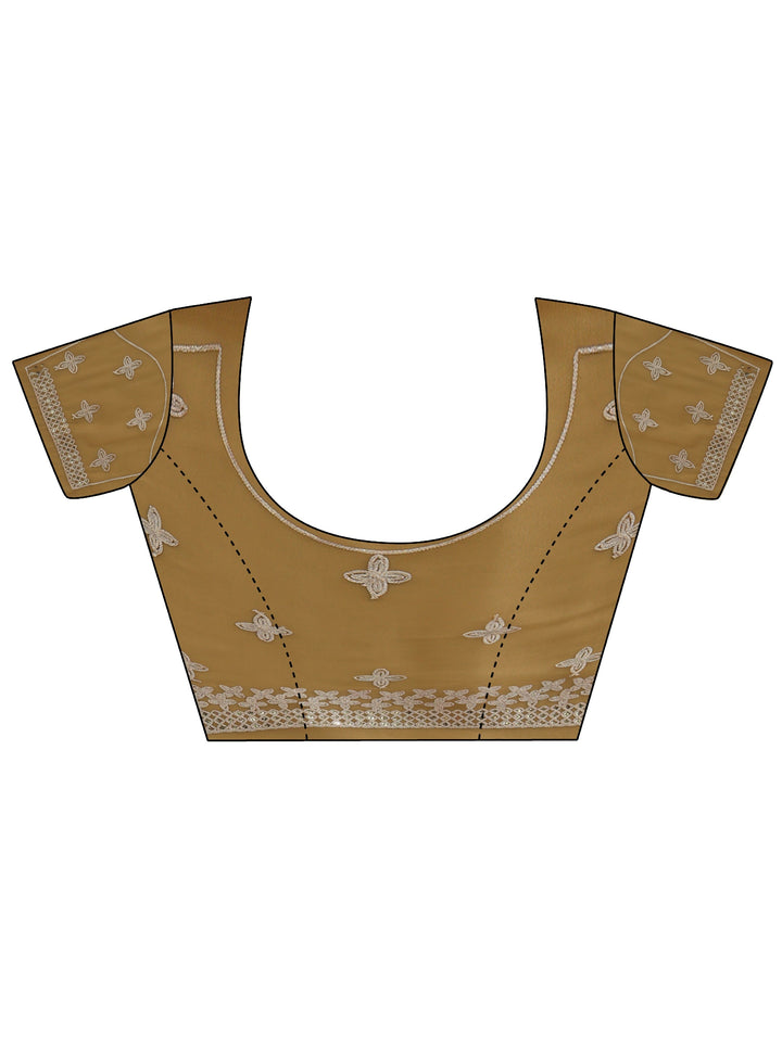Libas Mustard Mirror Work Embellished Tissue Saree