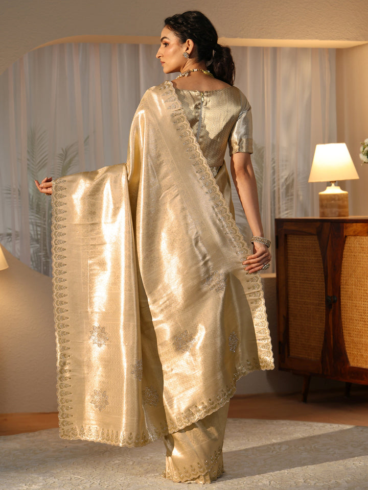 Libas Art Gold Silk Blend Saree with Embellished Border
