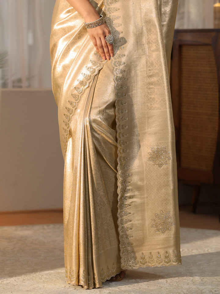 Libas Art Gold Silk Blend Saree with Embellished Border
