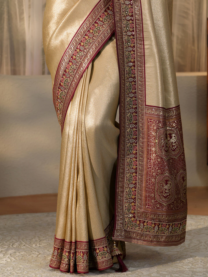Libas Art Gold Silk Blend Saree with Embroidered Border