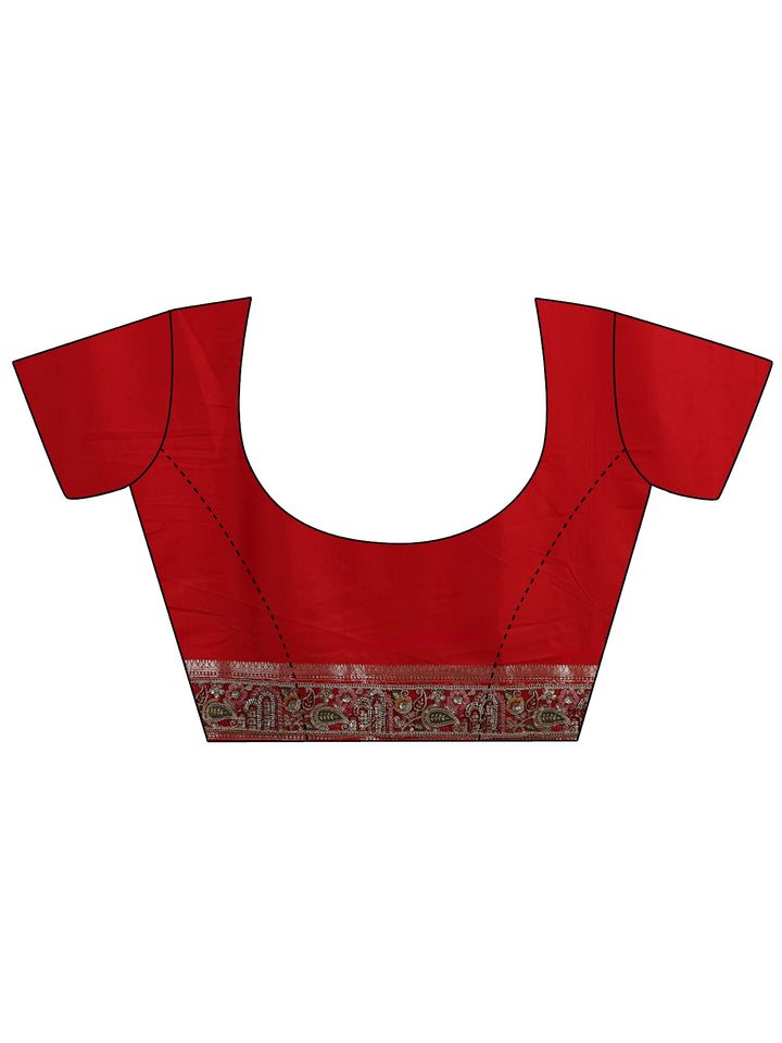 Libas Art Vermilion Red Silk Blend Saree with Woven Border