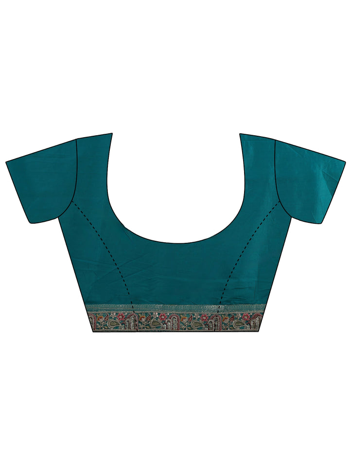 Libas Art Teal Green Silk Blend Saree with Woven Border