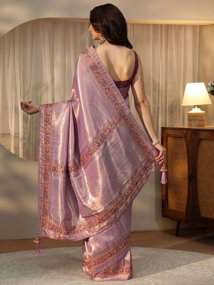 Libas Art Lavender Silk Blend Saree with Embroidered Border