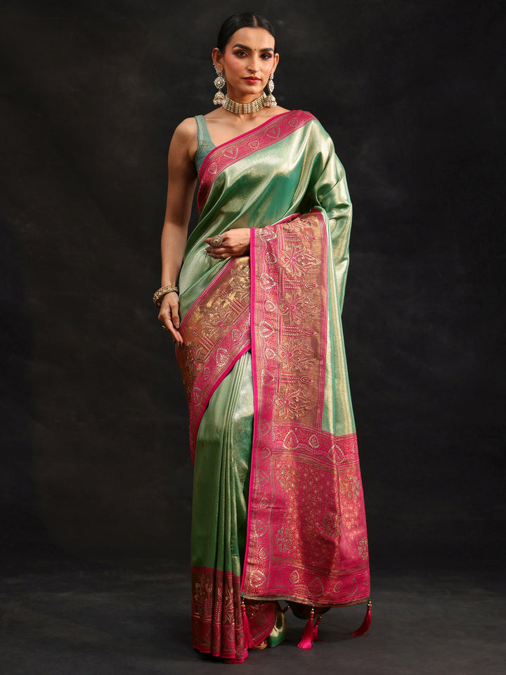 Libas Sea Green Woven Design Silk Blend Saree