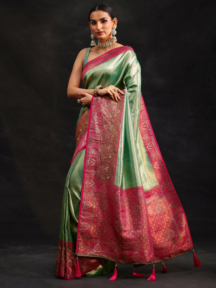 Libas Sea Green Woven Design Silk Blend Saree