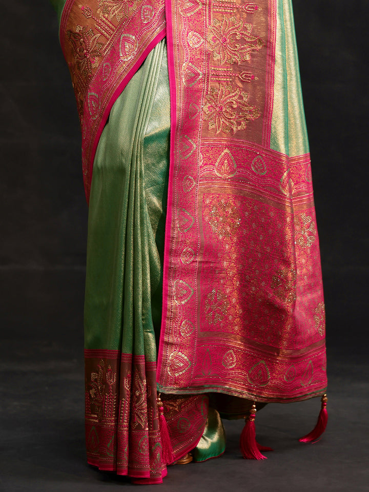 Libas Sea Green Woven Design Silk Blend Saree