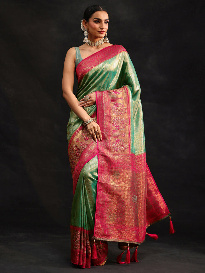 Libas Sea Green Woven Design Silk Blend Saree