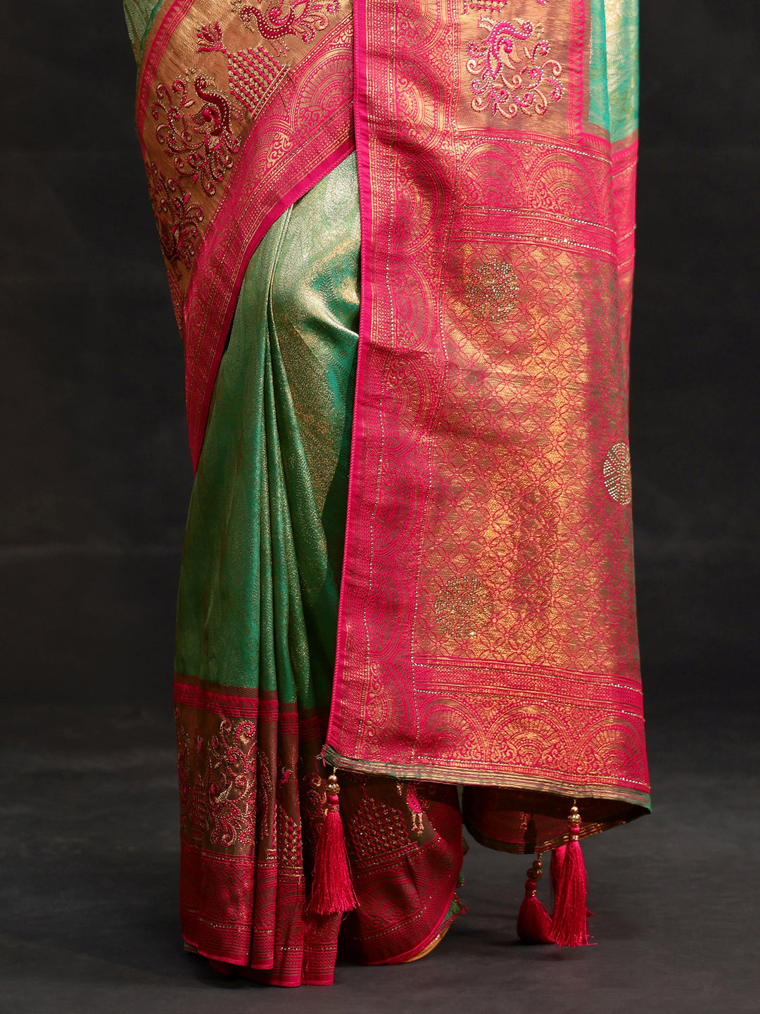 Libas Sea Green Woven Design Silk Blend Saree