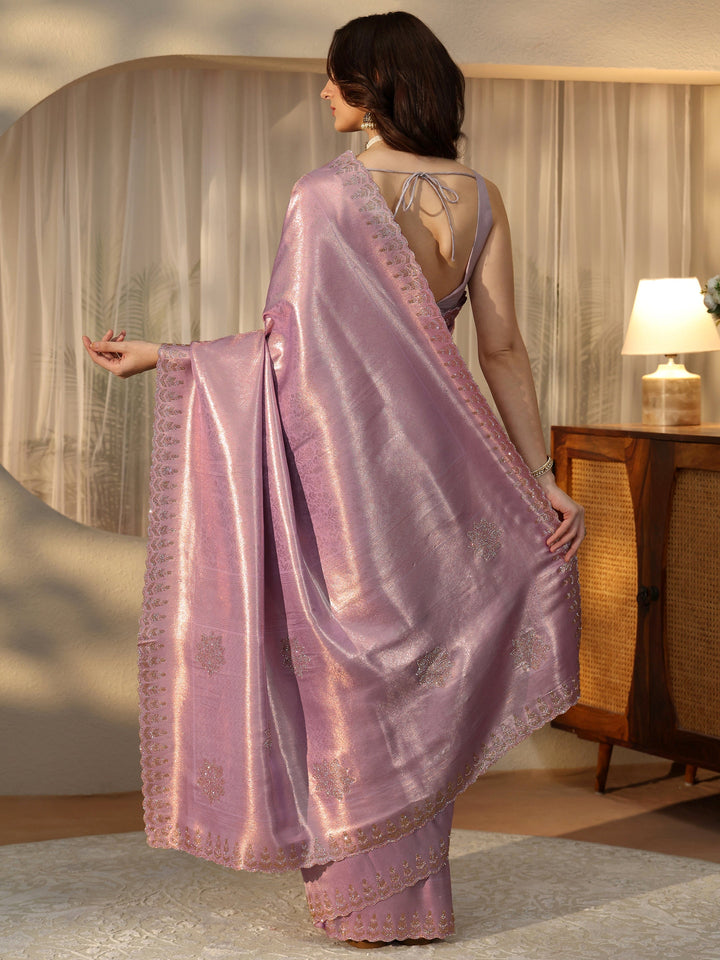 Libas Lavender Silk Blend Saree with Embellished Border