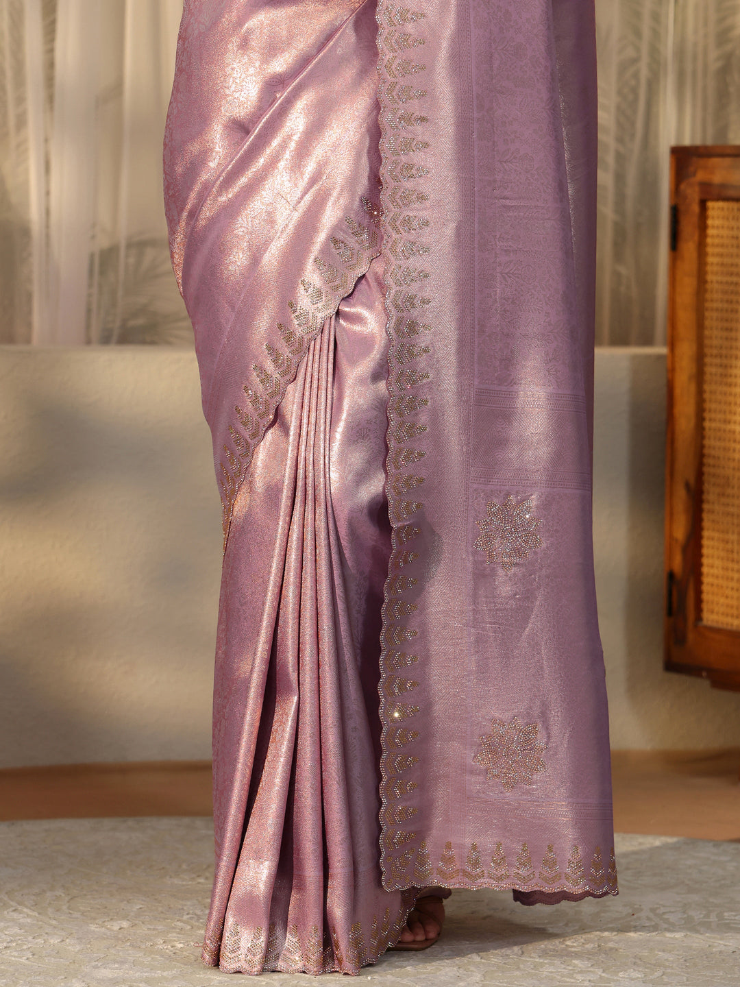 Libas Lavender Silk Blend Saree with Embellished Border
