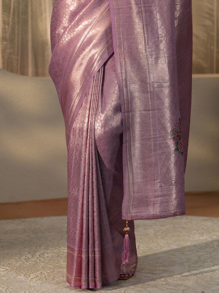 Libas Lavender Floral Silk Blend Saree