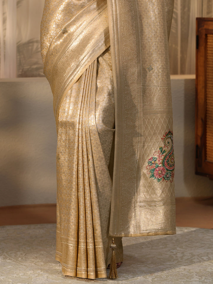 Libas Gold Floral Silk Blend Saree