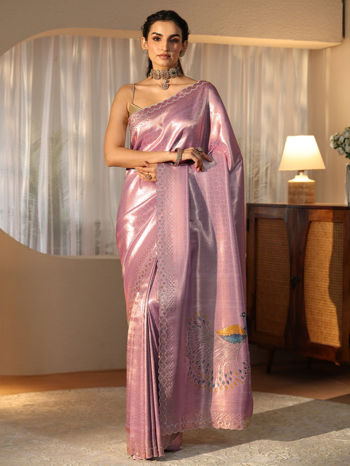 Libas Lavender Silk Blend Saree with Embellished Border