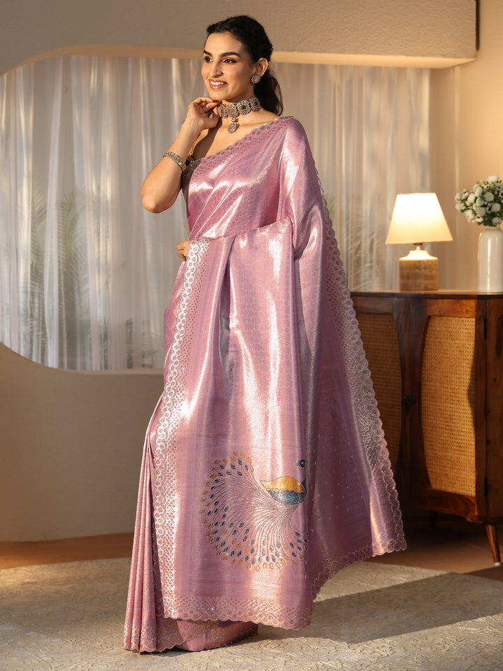 Libas Lavender Silk Blend Saree with Embellished Border
