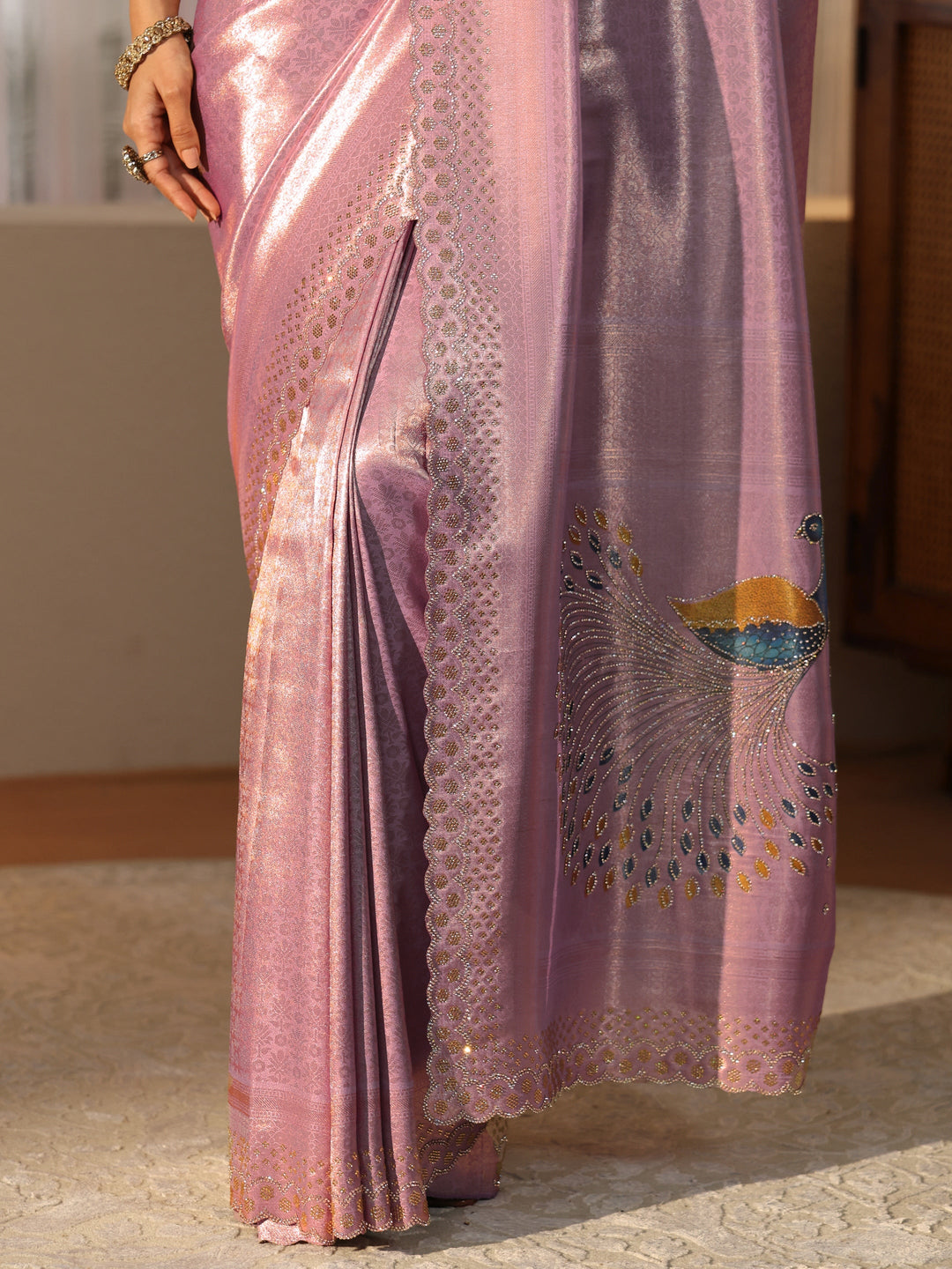 Libas Lavender Silk Blend Saree with Embellished Border