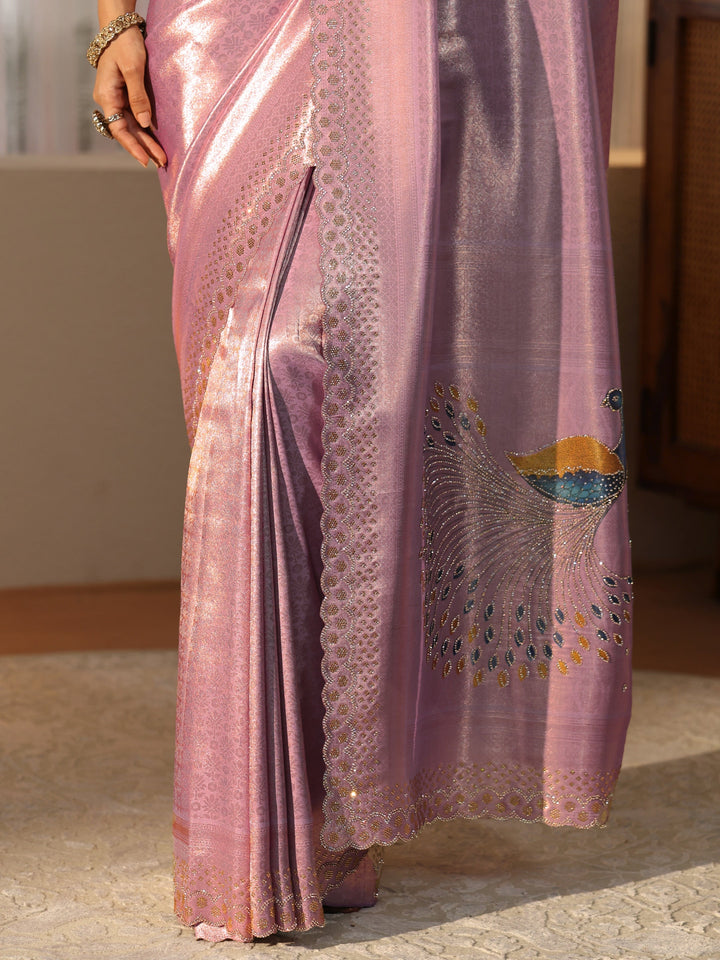 Libas Lavender Silk Blend Saree with Embellished Border