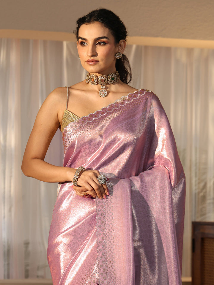 Libas Lavender Silk Blend Saree with Embellished Border
