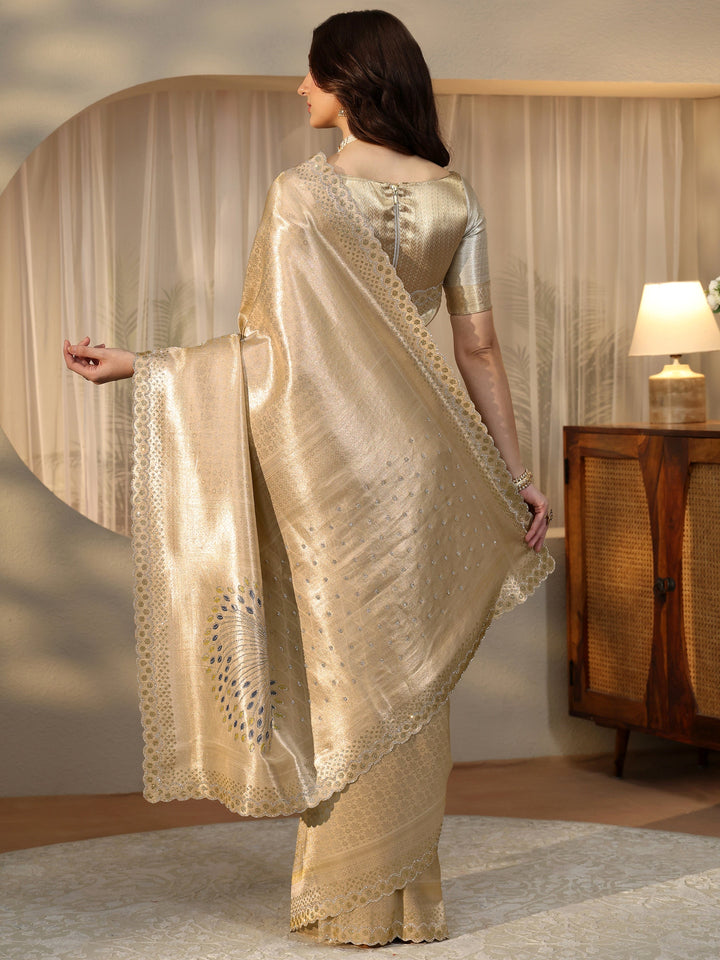 Libas Gold Silk Blend Saree with Embellished Border