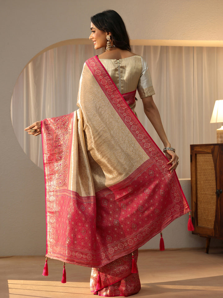 Libas Gold Silk Blend Saree with Woven Border