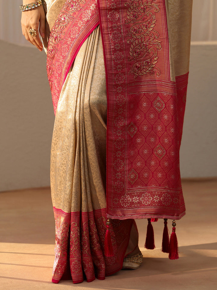 Libas Gold Silk Blend Saree with Woven Border