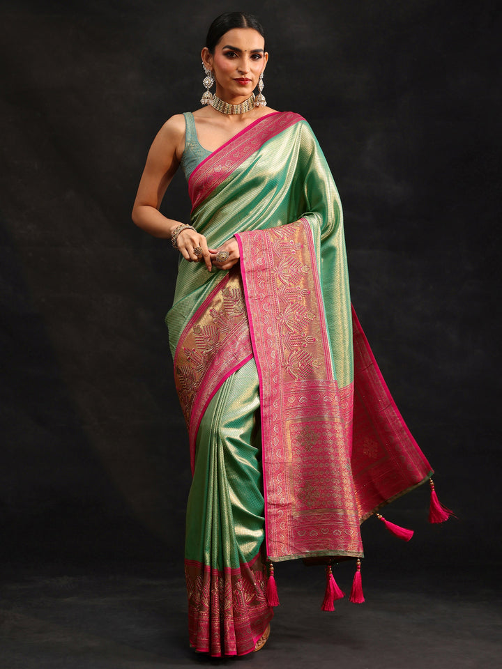 Libas Sea Green Woven Design Silk Blend Saree