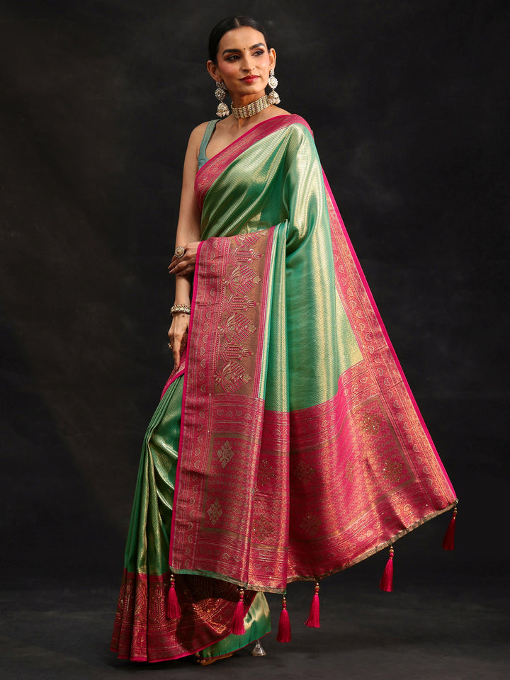 Libas Sea Green Woven Design Silk Blend Saree