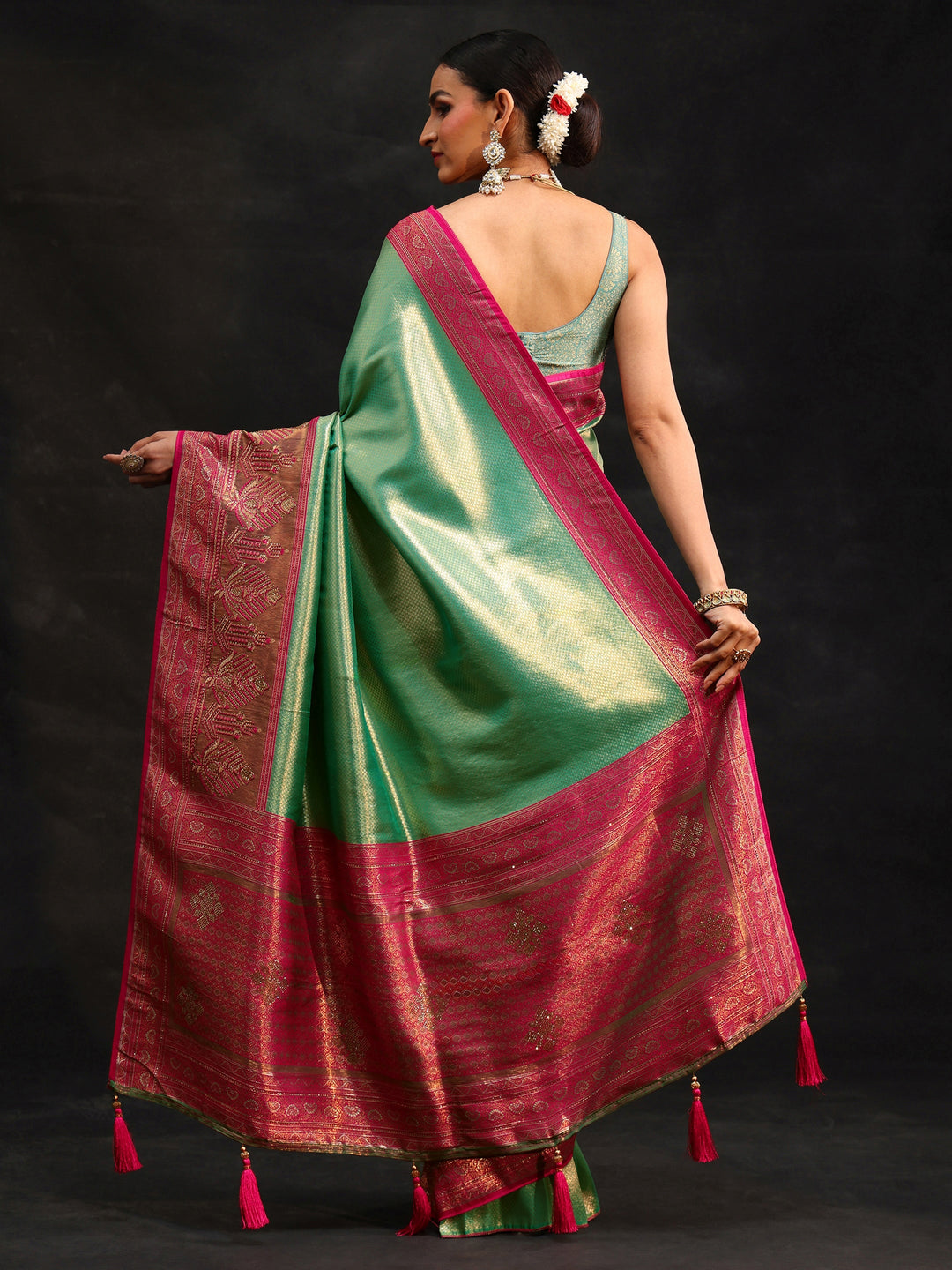 Libas Sea Green Woven Design Silk Blend Saree