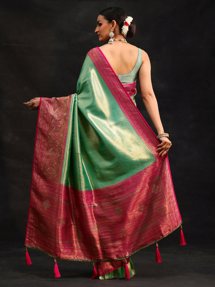 Libas Sea Green Woven Design Silk Blend Saree