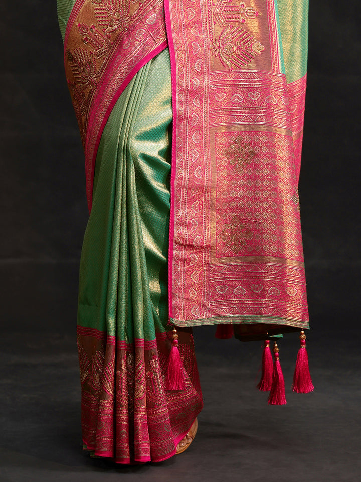 Libas Sea Green Woven Design Silk Blend Saree