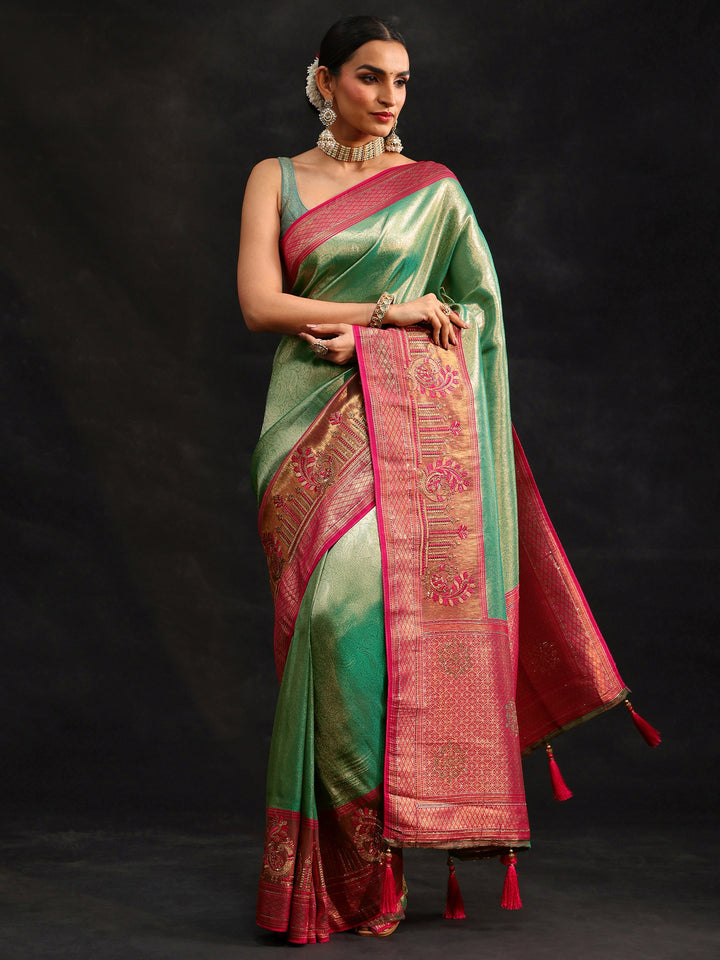 Libas Sea Green Woven Design Silk Blend Saree