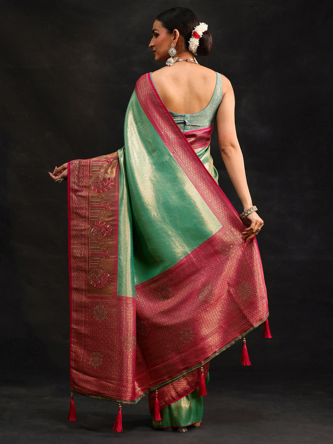 Libas Sea Green Woven Design Silk Blend Saree