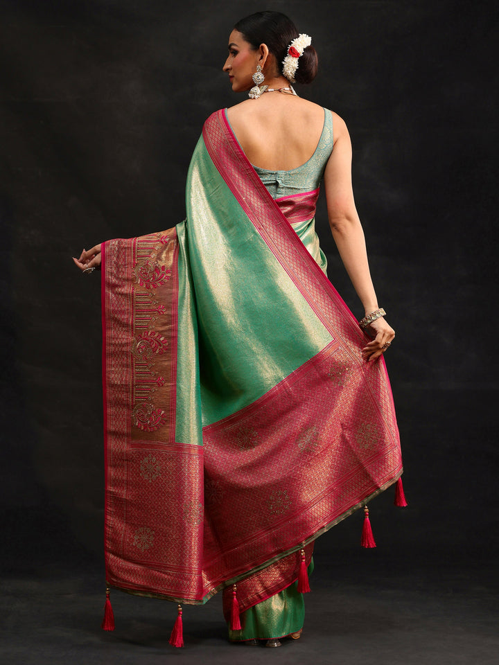 Libas Sea Green Woven Design Silk Blend Saree