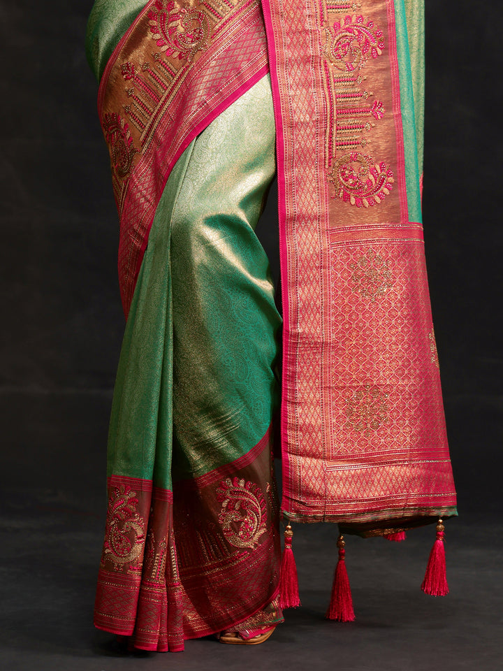 Libas Sea Green Woven Design Silk Blend Saree