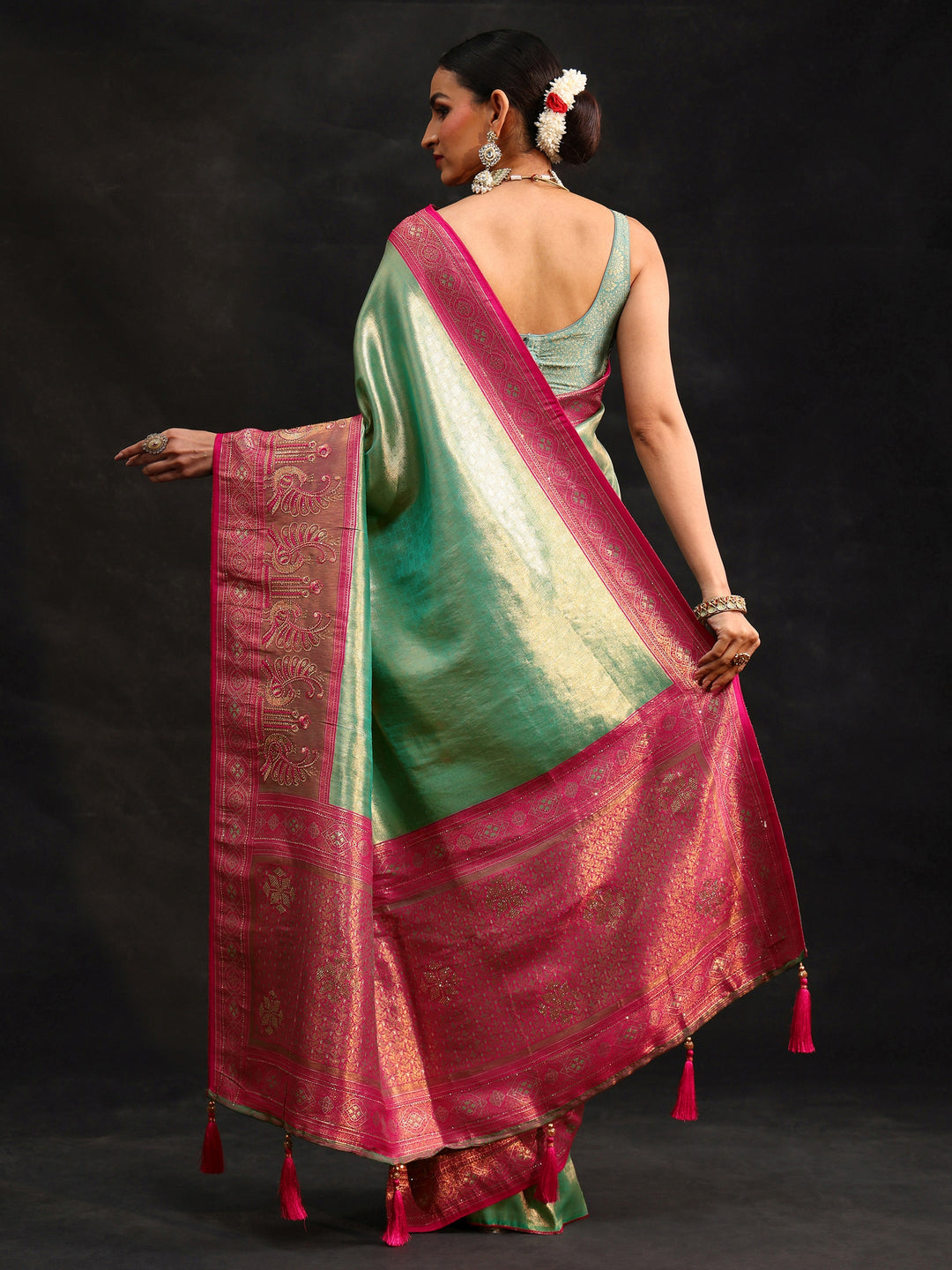 Libas Sea Green Woven Design Silk Blend Saree