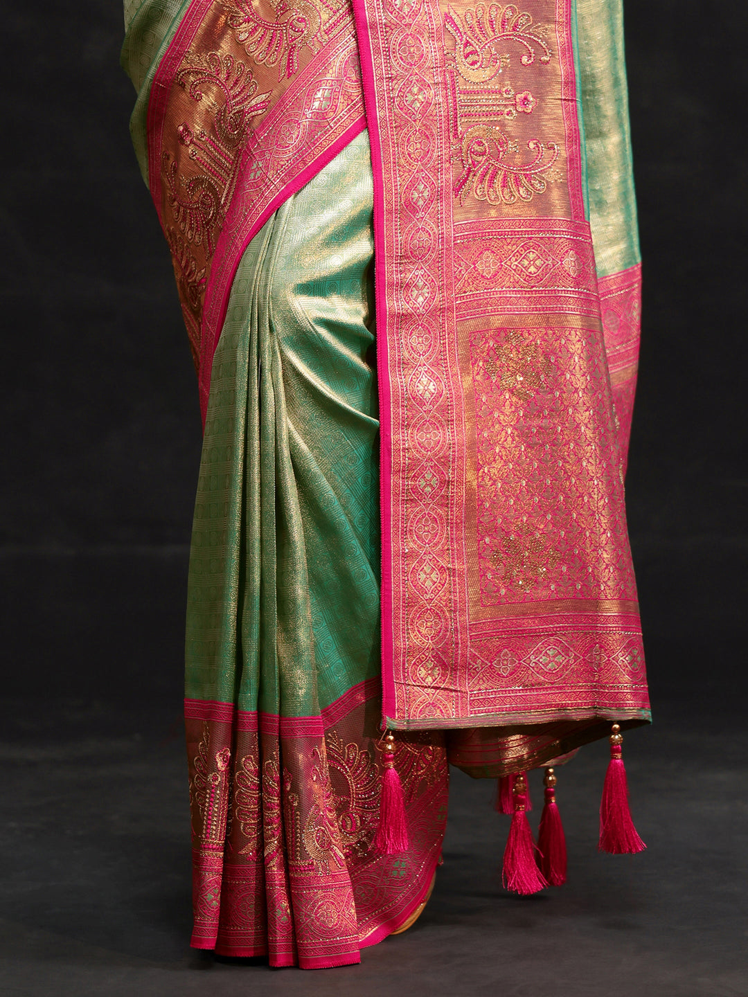 Libas Sea Green Woven Design Silk Blend Saree