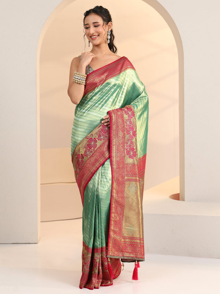 Libas Seafoam Green Woven Design Silk Blend Saree