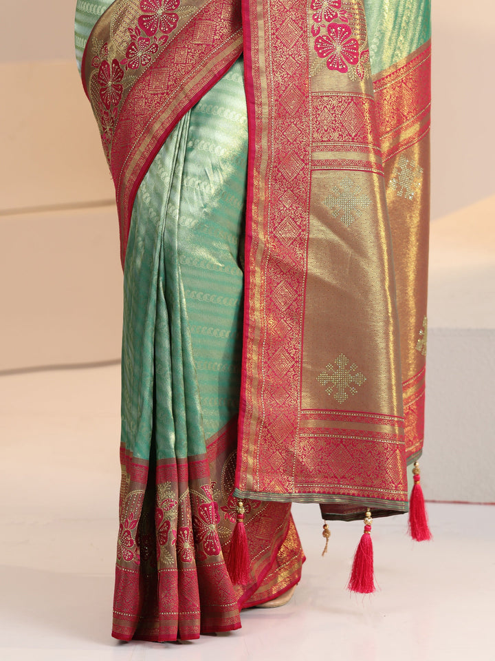 Libas Seafoam Green Woven Design Silk Blend Saree