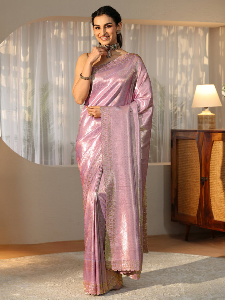 Libas Lavender Silk Blend Saree with Embellished Border