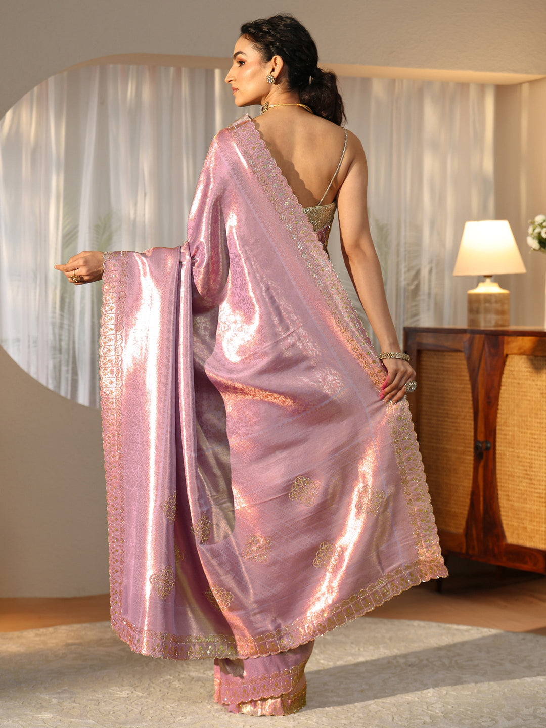 Libas Lavender Silk Blend Saree with Embellished Border