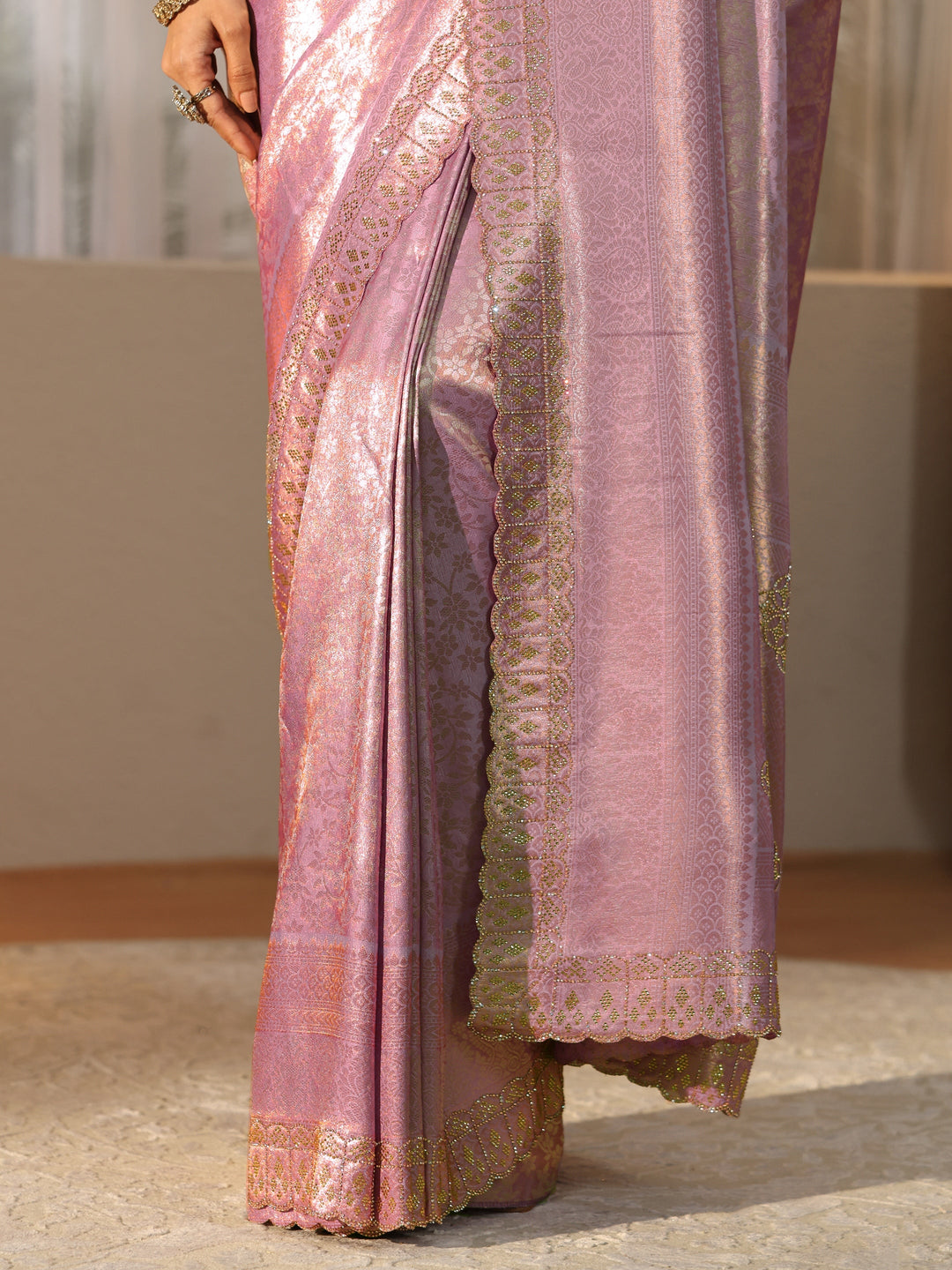 Libas Lavender Silk Blend Saree with Embellished Border