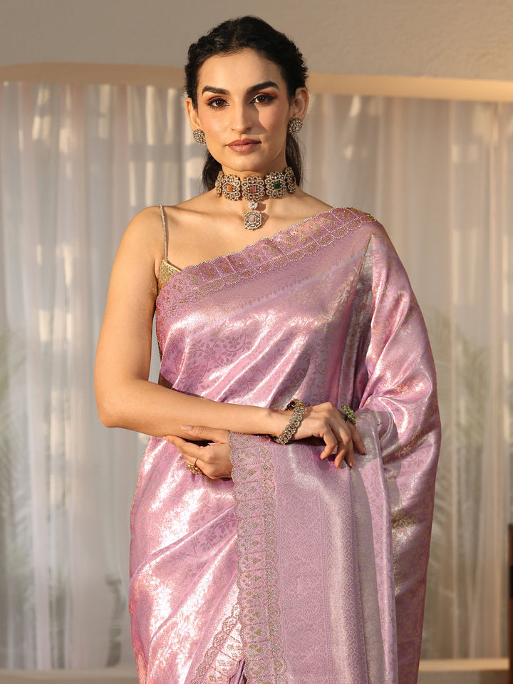 Libas Lavender Silk Blend Saree with Embellished Border
