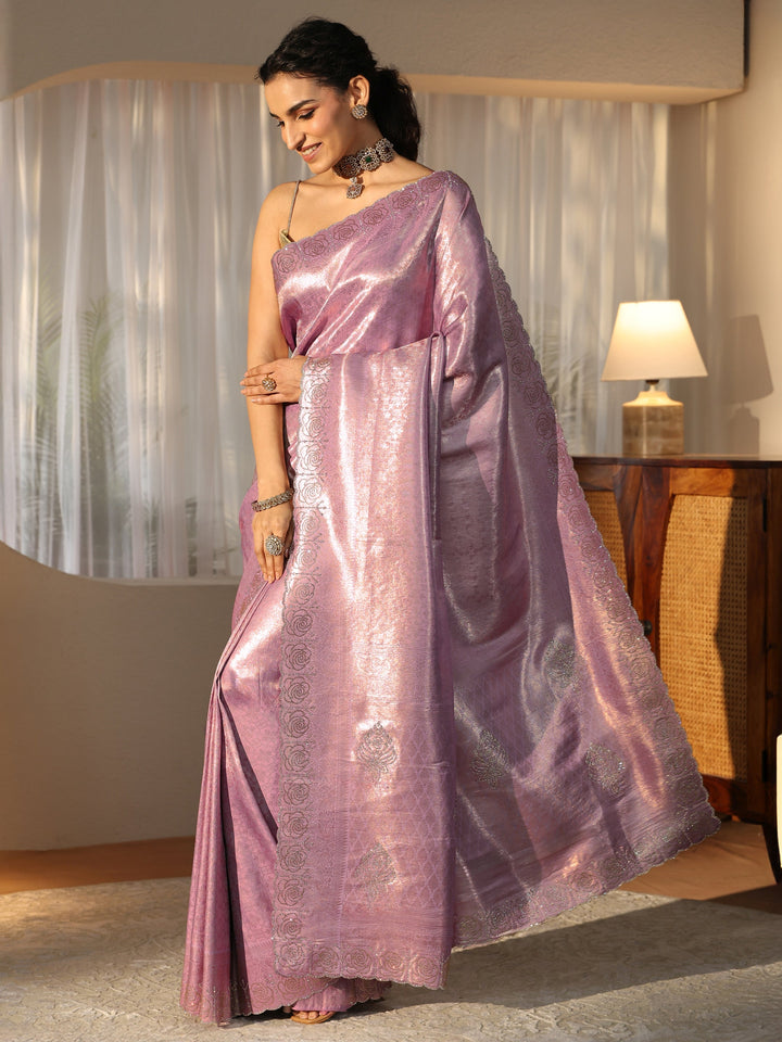 Libas Lavender Silk Blend Saree with Embellished Border