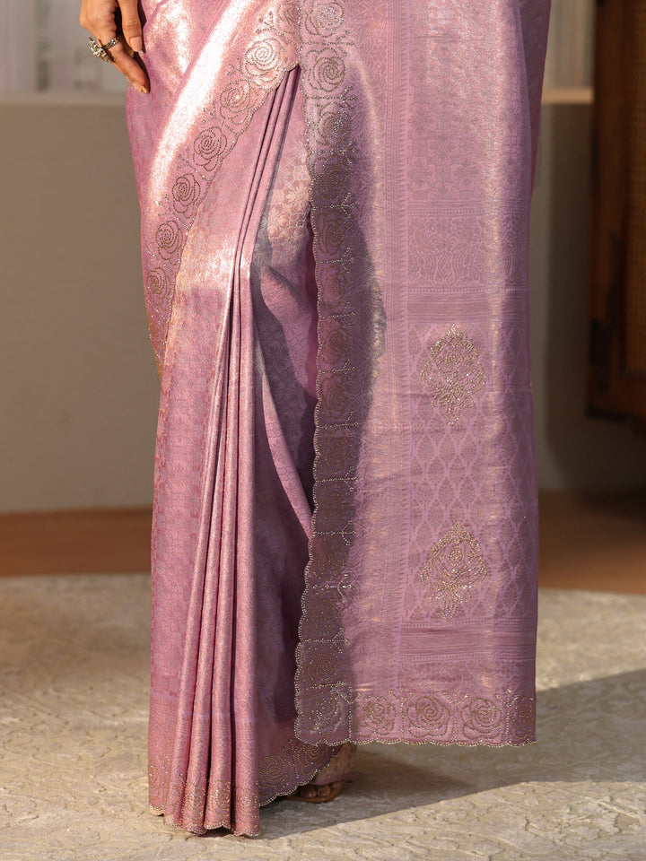 Libas Lavender Silk Blend Saree with Embellished Border
