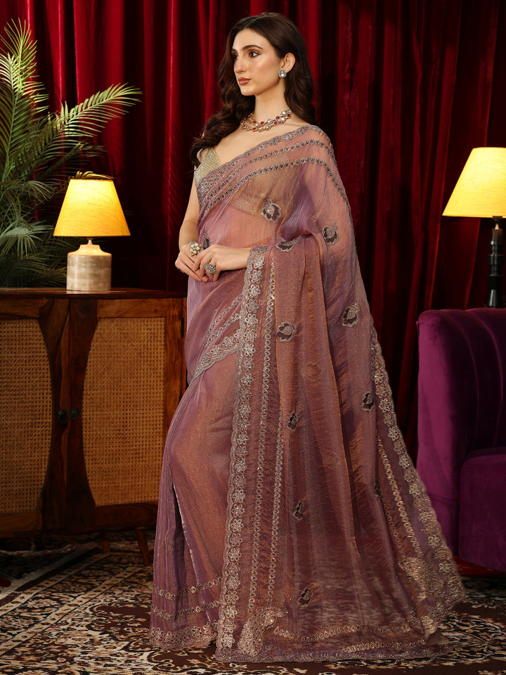 Libas Lavender Embellished Tissue Saree