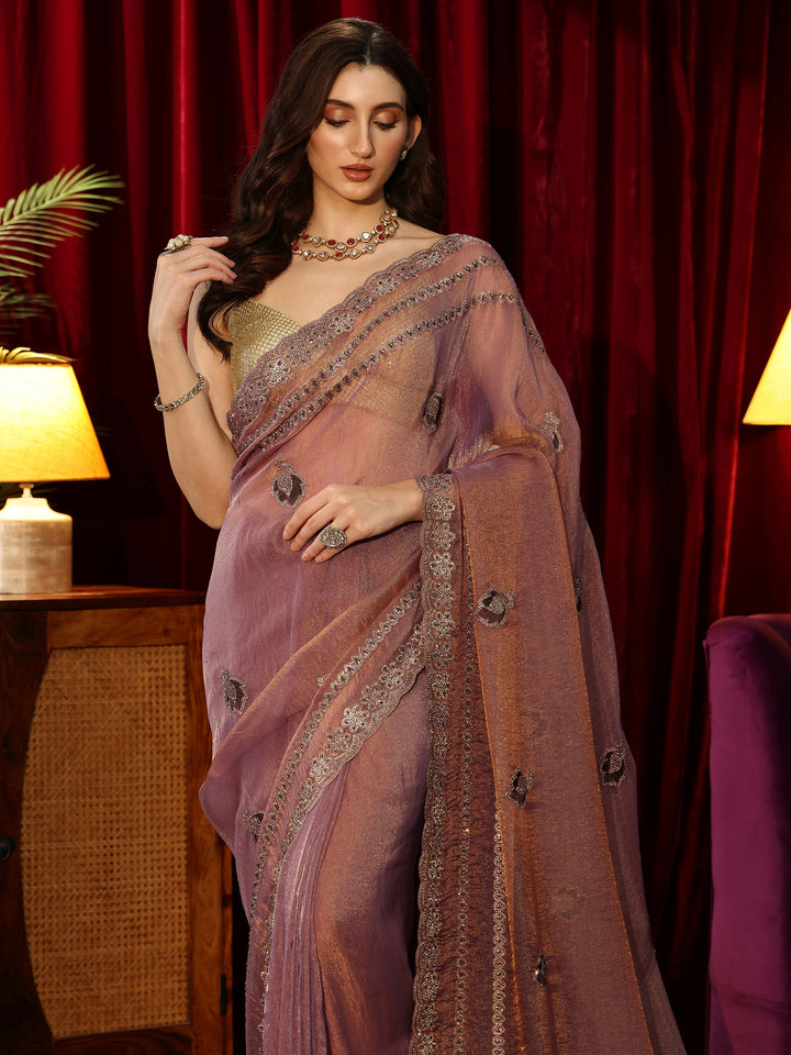 Libas Lavender Embellished Tissue Saree