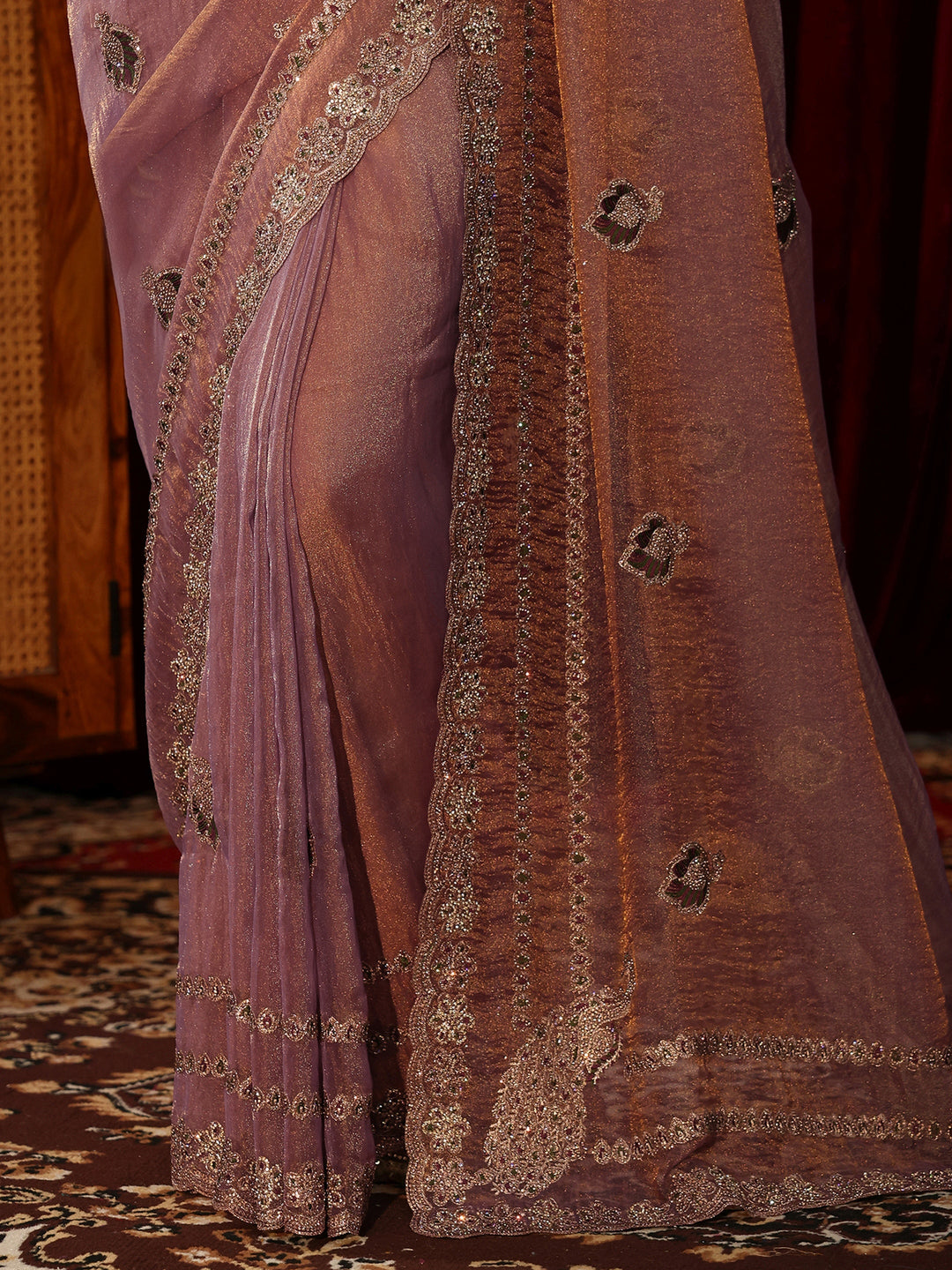 Libas Lavender Embellished Tissue Saree